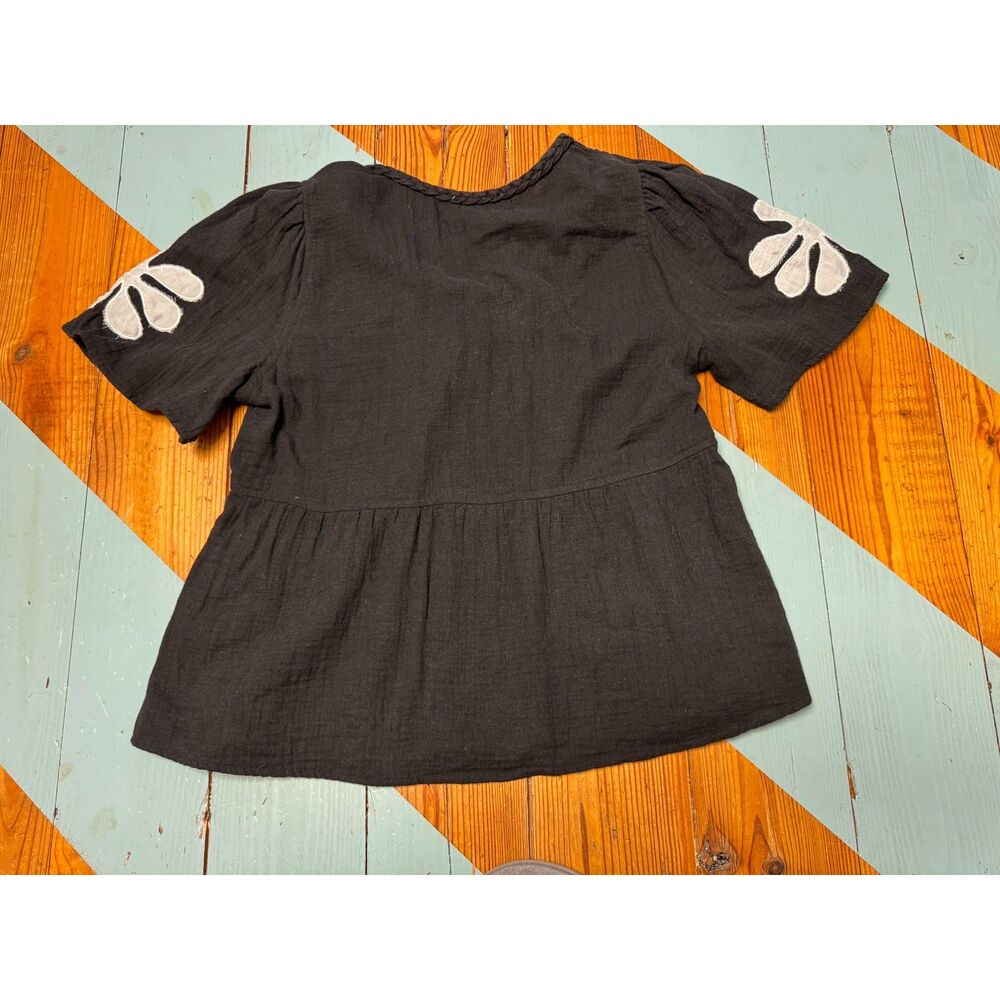 Calypso St. Barth Black Embroidered Cotton Top Size Small